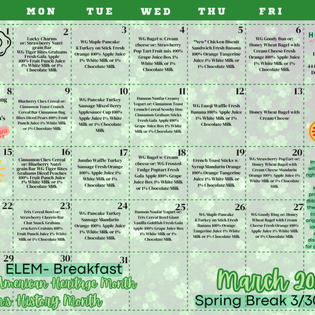 Menú de servicio de alimentos de Marzo 2026