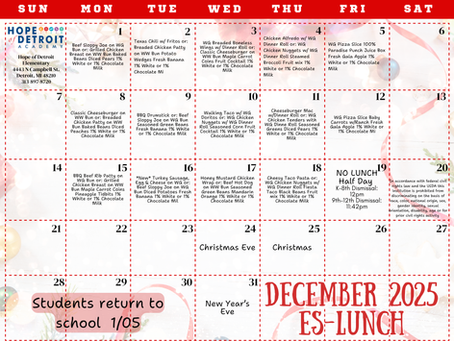 December 2025 Food Menu