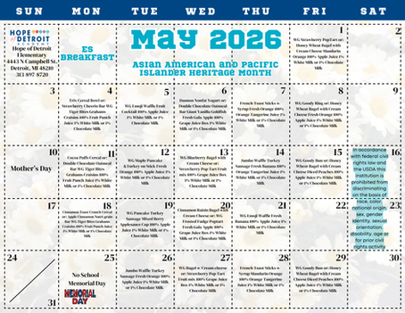 May 2026 Food Menu