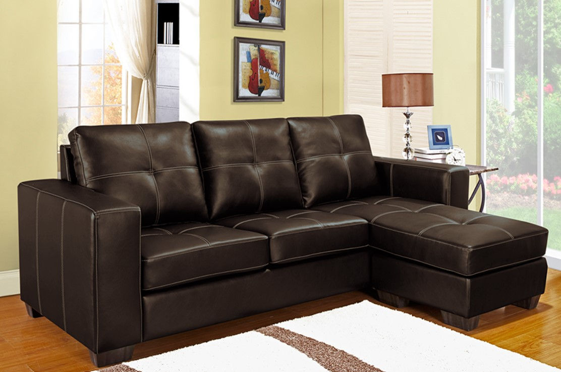IF-9356 Brown Reversible Sectional Sofa Bonded Leather