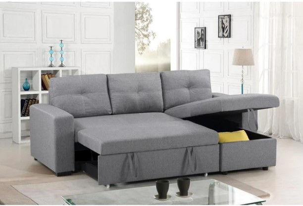 Thumbnail: Classic Gray Fabric L shape Sofa Bed Sectional Sofa with Pull-out BedIF-9031
