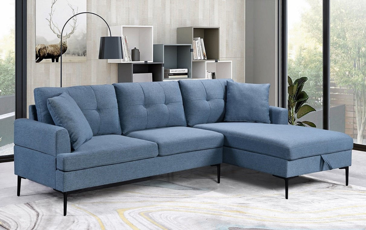 Sectional Sofa in Blue Fabric Right Facing Chaise IF-9066 RHF