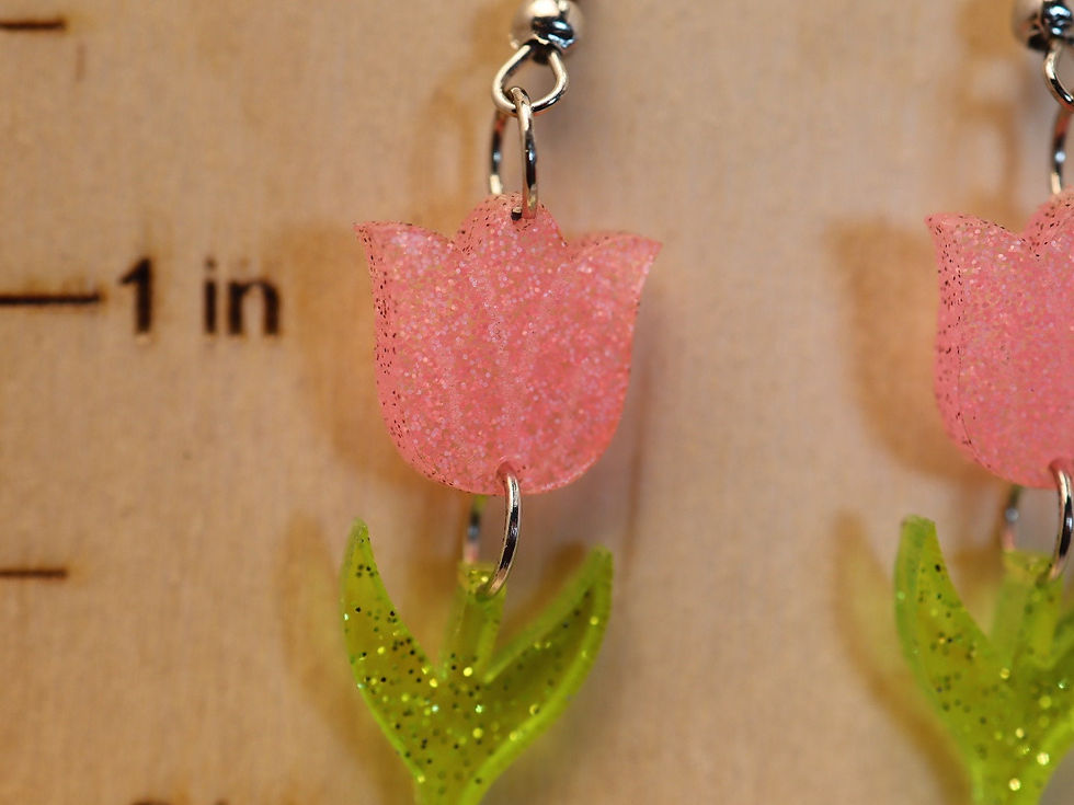 Thumbnail: Tulip Dangle Earrings, Pink & Green Glitter
