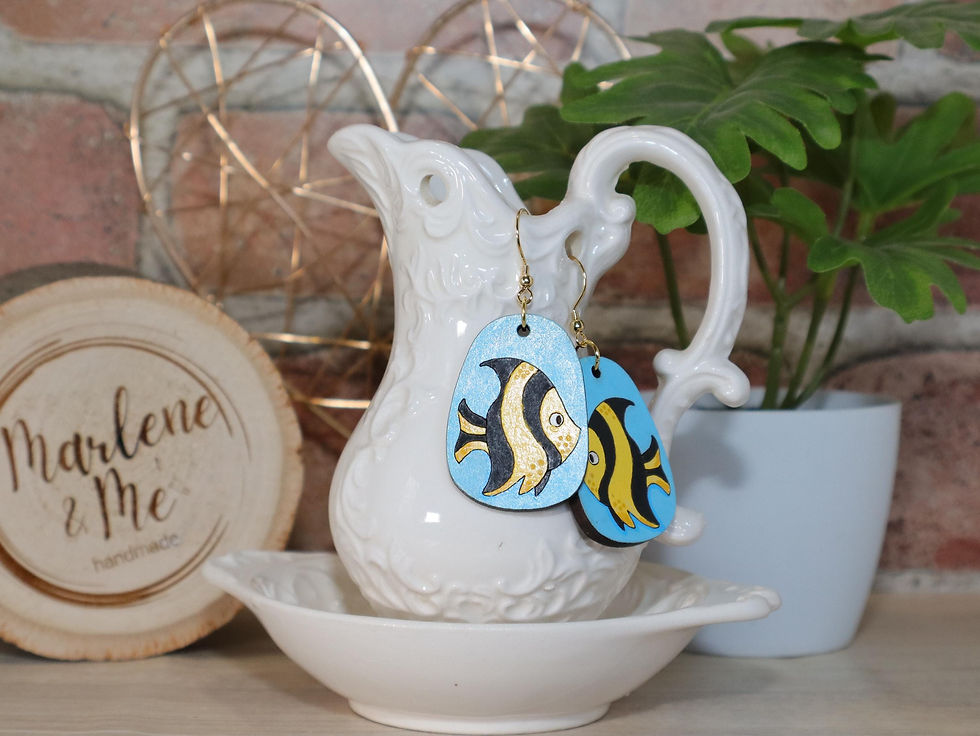 Tropical Fish Earrings – Hand-Painted Wood Earrings – Yellow and Black Fish –