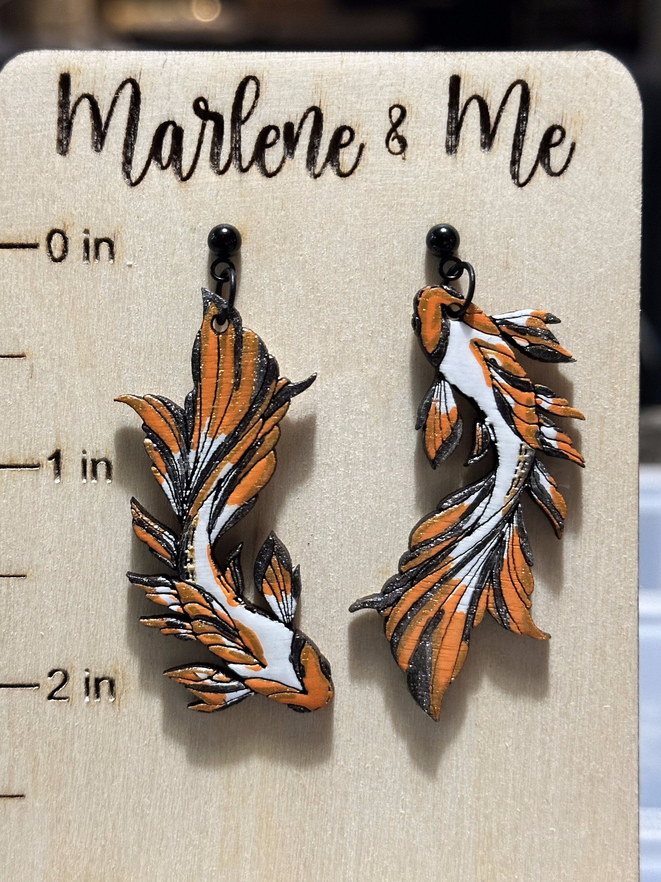 Koi Fish Earring, Handpainted wood, Stud dangle earring
