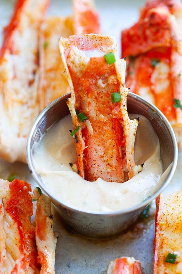 Thumbnail: King Crab Legs Split With Dipping Sauce