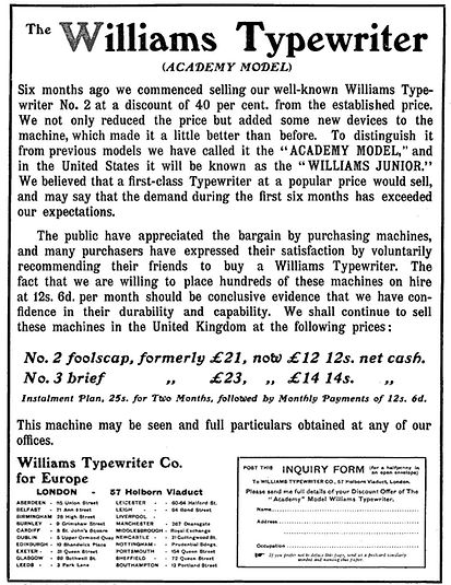 Williams Academy Typewriter Ad