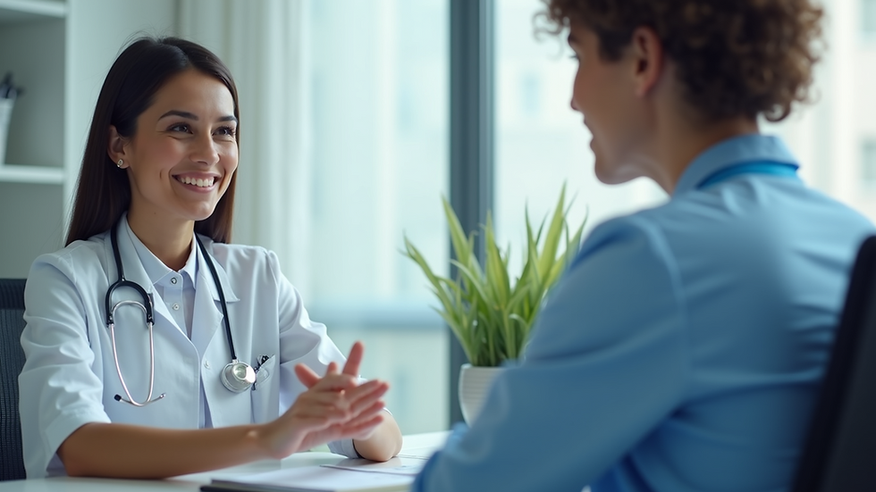 Vista de un fisioterapeuta en una consulta online con un paciente