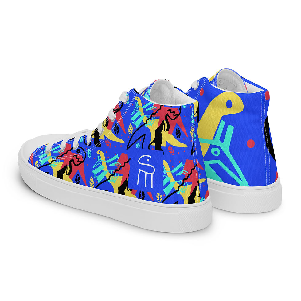 Thumbnail: High top canvas shoes Animals Dino Blue