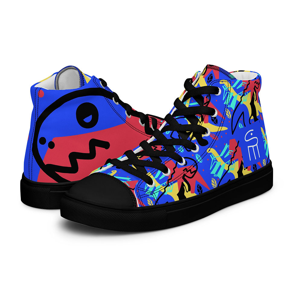Thumbnail: High top canvas shoes Animals Dino Blue