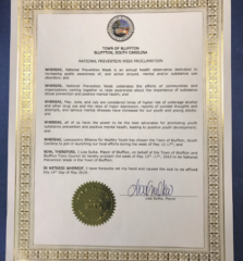 LCAHY Acceptance of National Prevention Week Proclamation from the Mayor of Bluffton • 05/14/2019