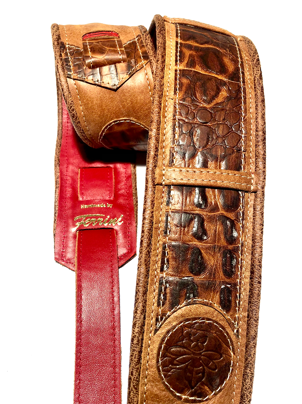 Thumbnail: Guitar strap light brown with alligator faux belt connected to it