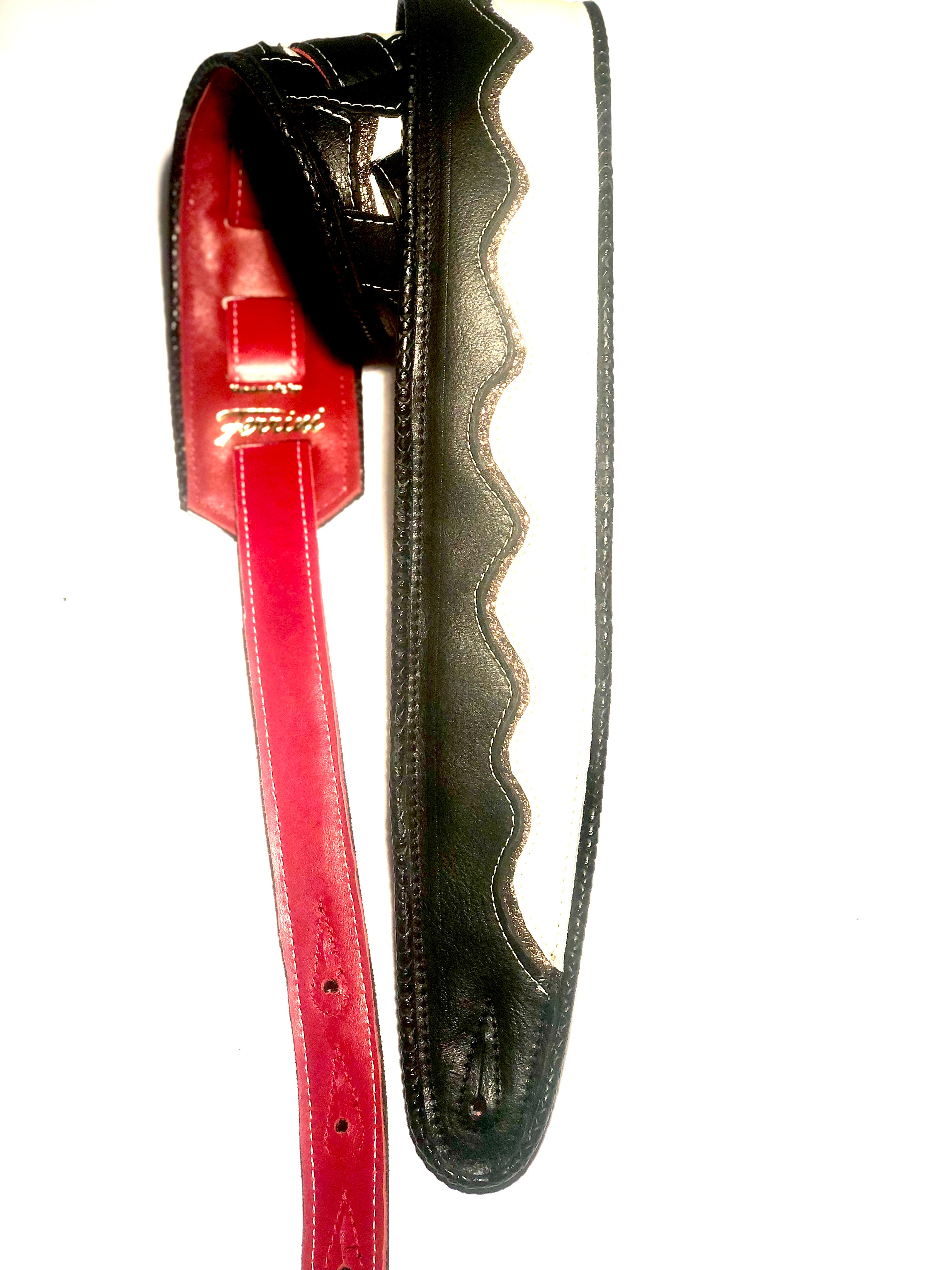 Guitar strap two tone , black and white with a silver lining in-between