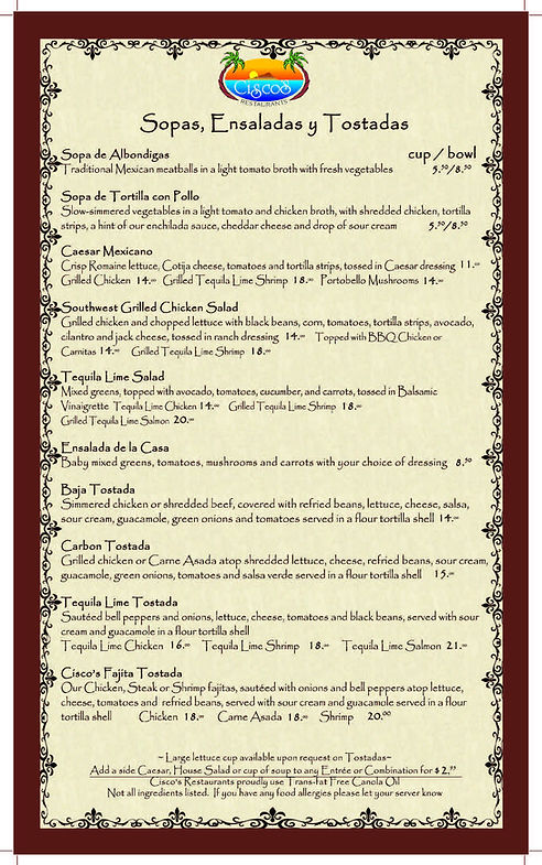 Cisco's Dinner Menu Page 2