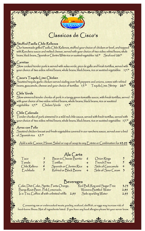 Cisco's Dinner Menu Page 6