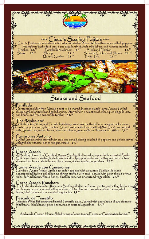 Cisco's Dinner Menu Page 5