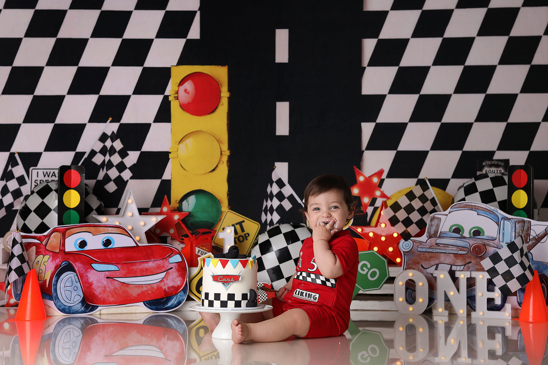 Professional Cake Smash Photography Melbourne studio. Cars Cake Smash Theme Ideas