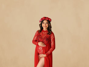 Maternity photography Mornington Peninsula – expectant mother in flowing dress during studio shoot