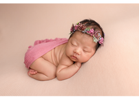 Melbourne south east newborn photographer – baby in purple headband and matching wrap in studio