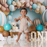 Cake Smash Photography Melbourne – boys teddy hot air balloon cake smash theme in studio first birthday session