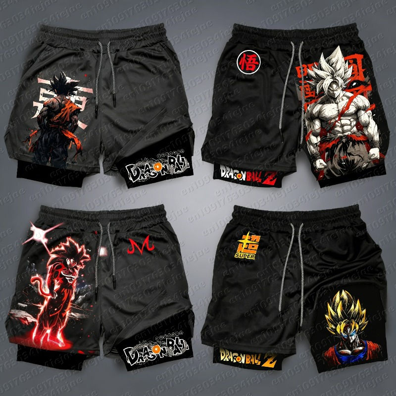 2026 New Dragon Ball Anime Goku Peripheral Printed Double-Layer Shorts, Summer