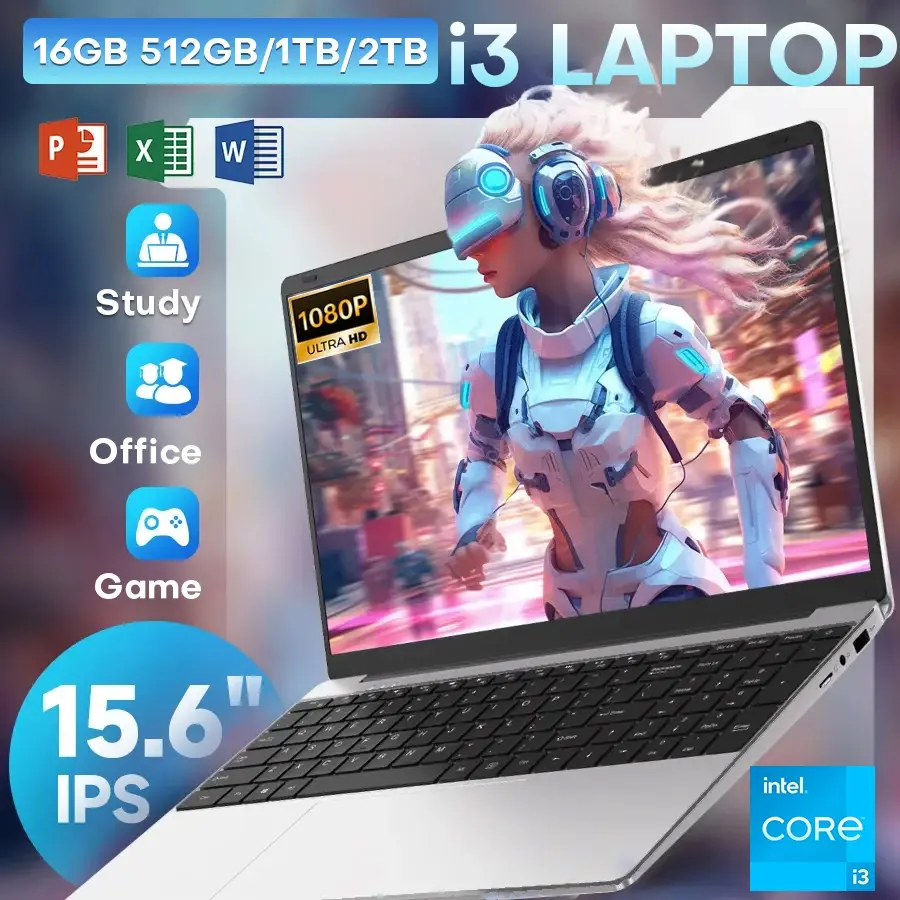15.6 Inch Intel Notebook PC Ultra Slim Laptop Intel Core I3 6100U 16GB RAM 1TB