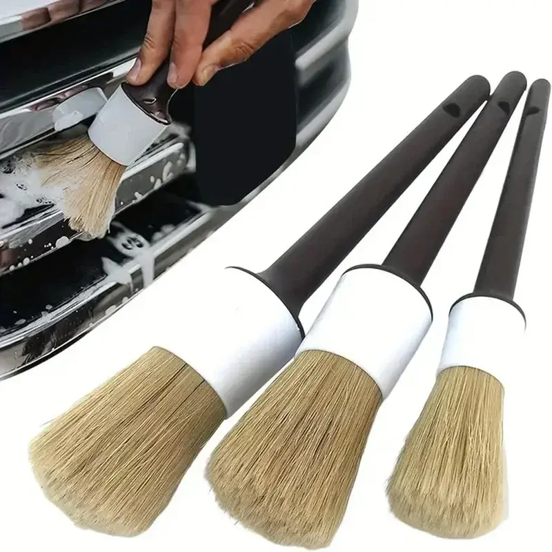 3PCS Car Exterior Interior Detail Brush Boar Hair Bristle Brushes for Car