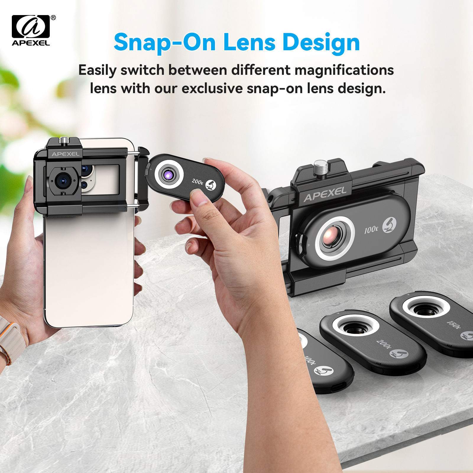 APEXEL NEW PhoneMicro 5 100X -200x Microscope Lens for Phone Lens 3 in 1