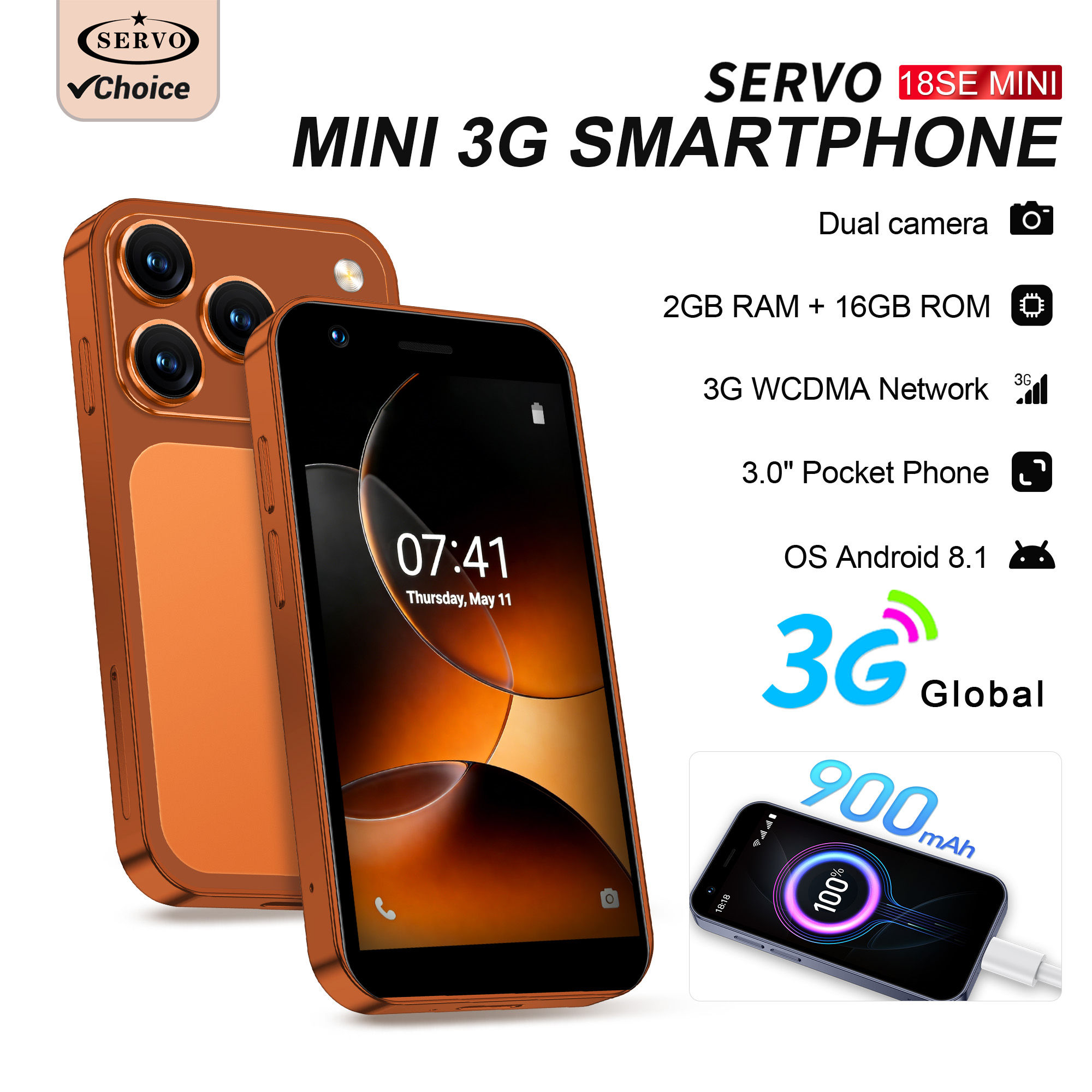 SERVO 18SE Mini Smartphone Android OS 3.0" Fullview Display 3G Cellular 2GB+16GB