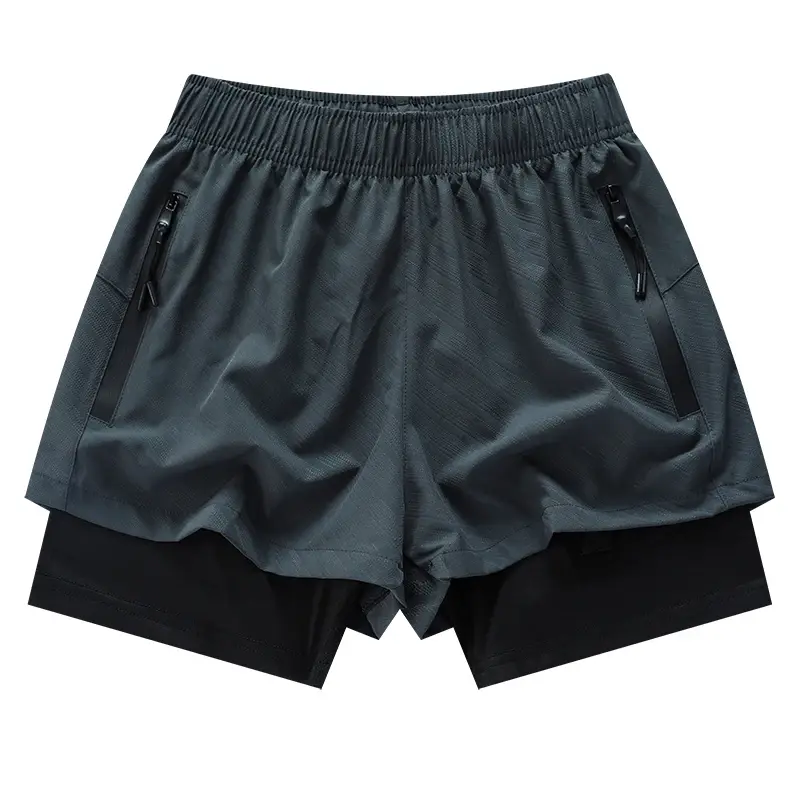 Miniatura: 2 in 1 Men Running Sweatpants With Zipper Pockets Jogging Athletics Sweat Shorts