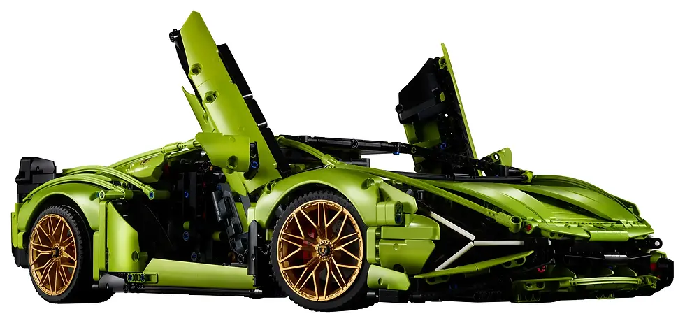 schuin vooraanzicht LEGO Technic Lamborghini Sián FKP 37 42115 met deuren omhoog