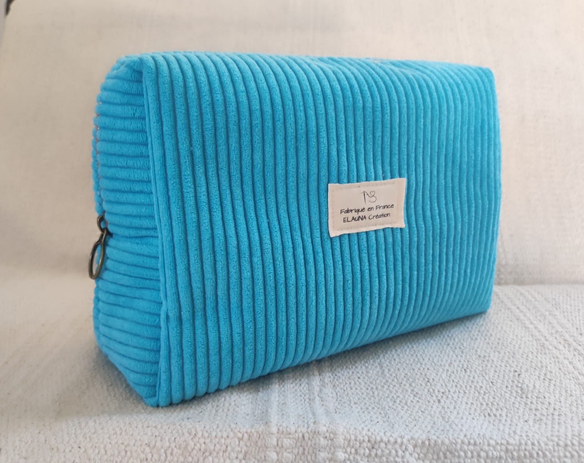 Trousse Nanou en Velours Côtelé Turquoise