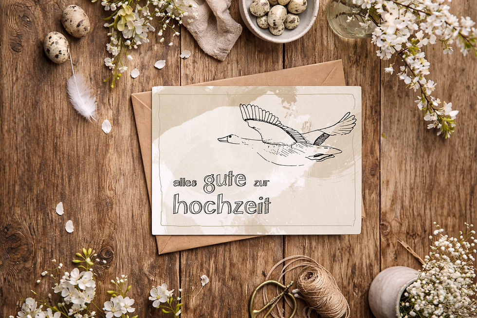 Glückwunschkarte zur Hochzeit, Tiere gezeichnet, handmade