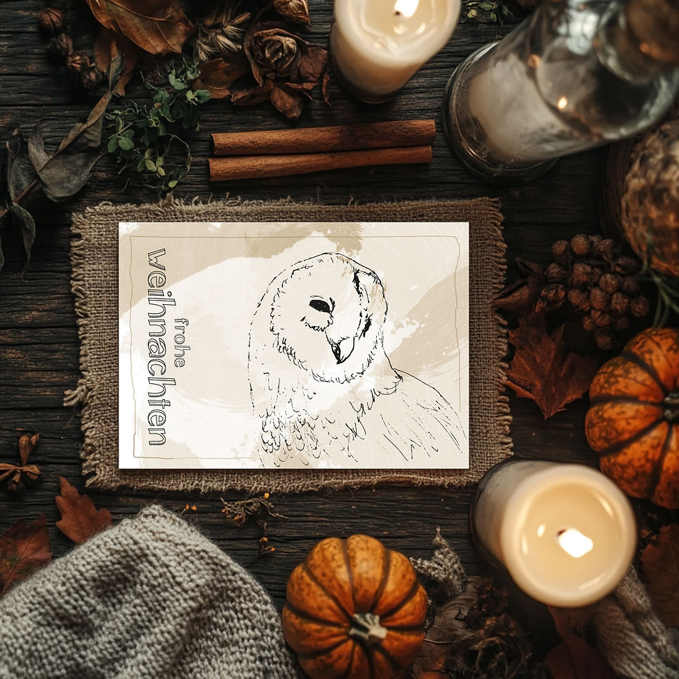 Glückwunschkarte zu Weihnachten, Tiere gezeichnet, handmade