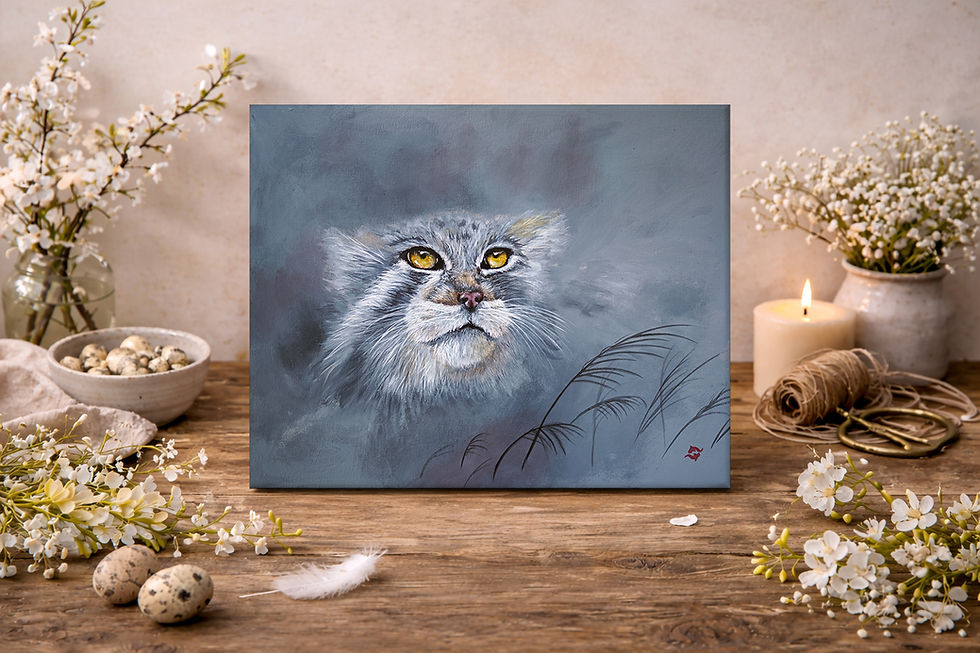 „Manul im Nebel“ – Original Acrylgemälde auf Leinwand (40×50 cm)