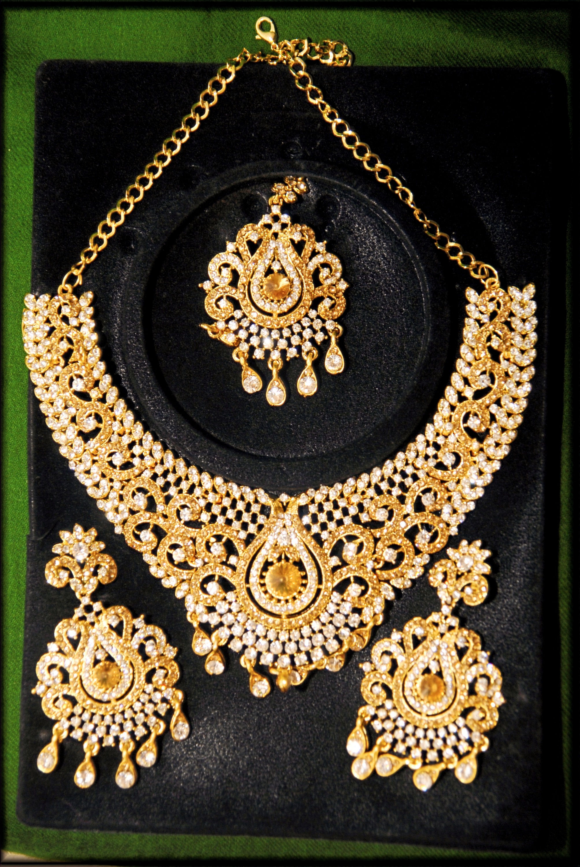 Exclusive Silver and golden stone bridal set of 3 pieces