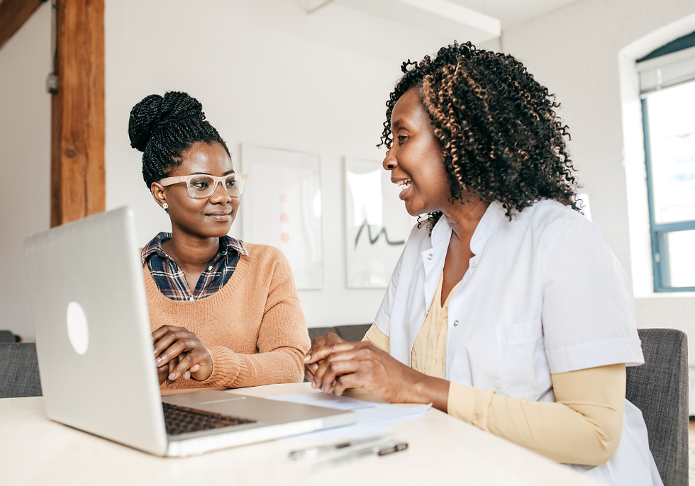 In-person consulting meeting customer in front of a laptop.