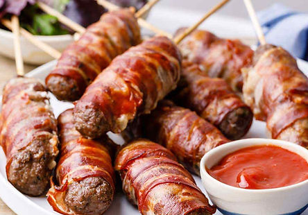 House of Meats: Bacon Wrapped Mozzarella Cheese Stuffed Meat Balls