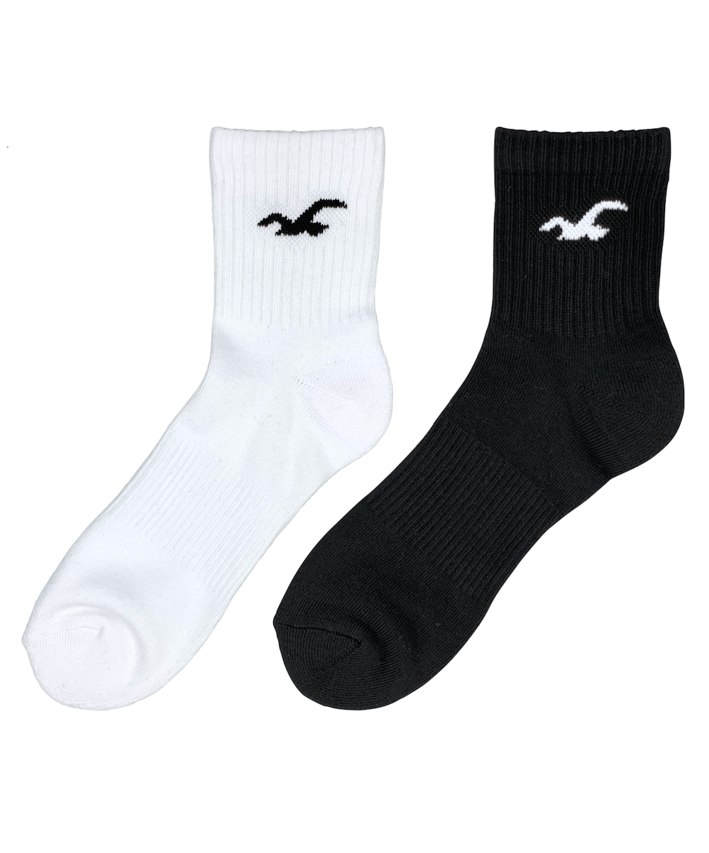 Hollister Quarter Crew Black/White Logo Socks - 2 Pack
