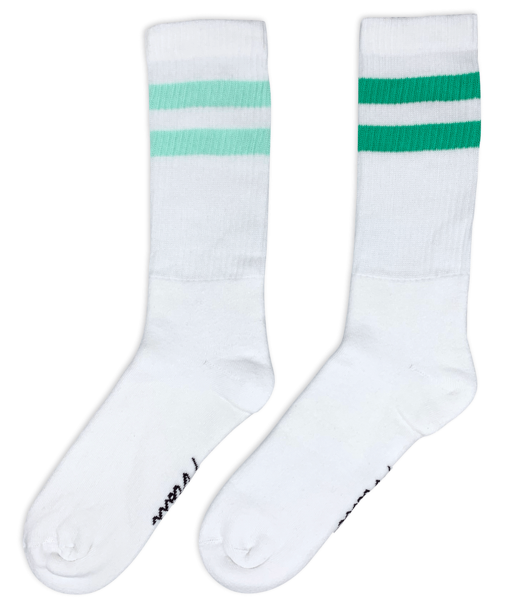 JS 2 Stripe Crew Socks White/Green/Mint - 2 Pack