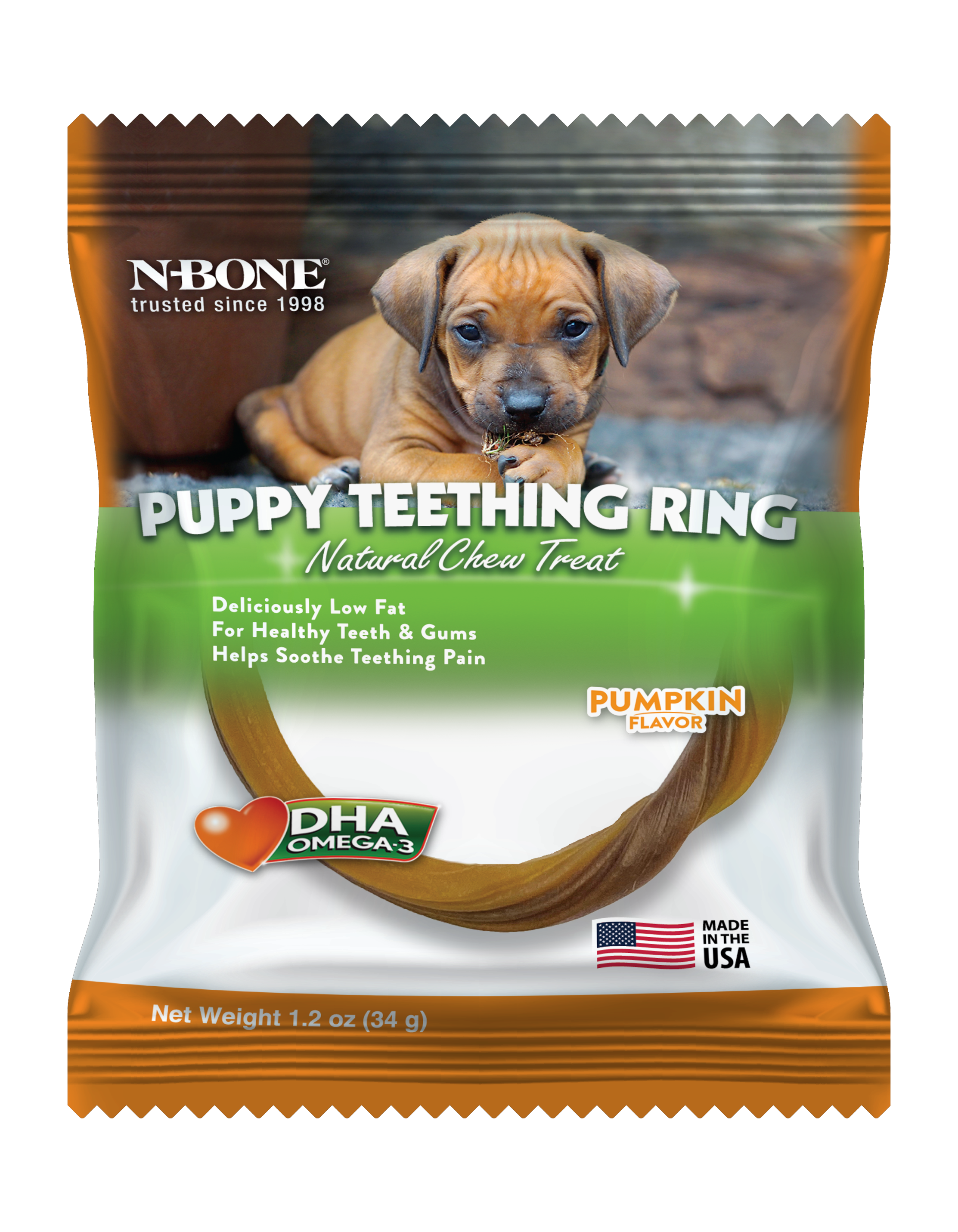 N-Bone Puppy Teething Ring, Pumpkin Flavor Dog Treat - 34g