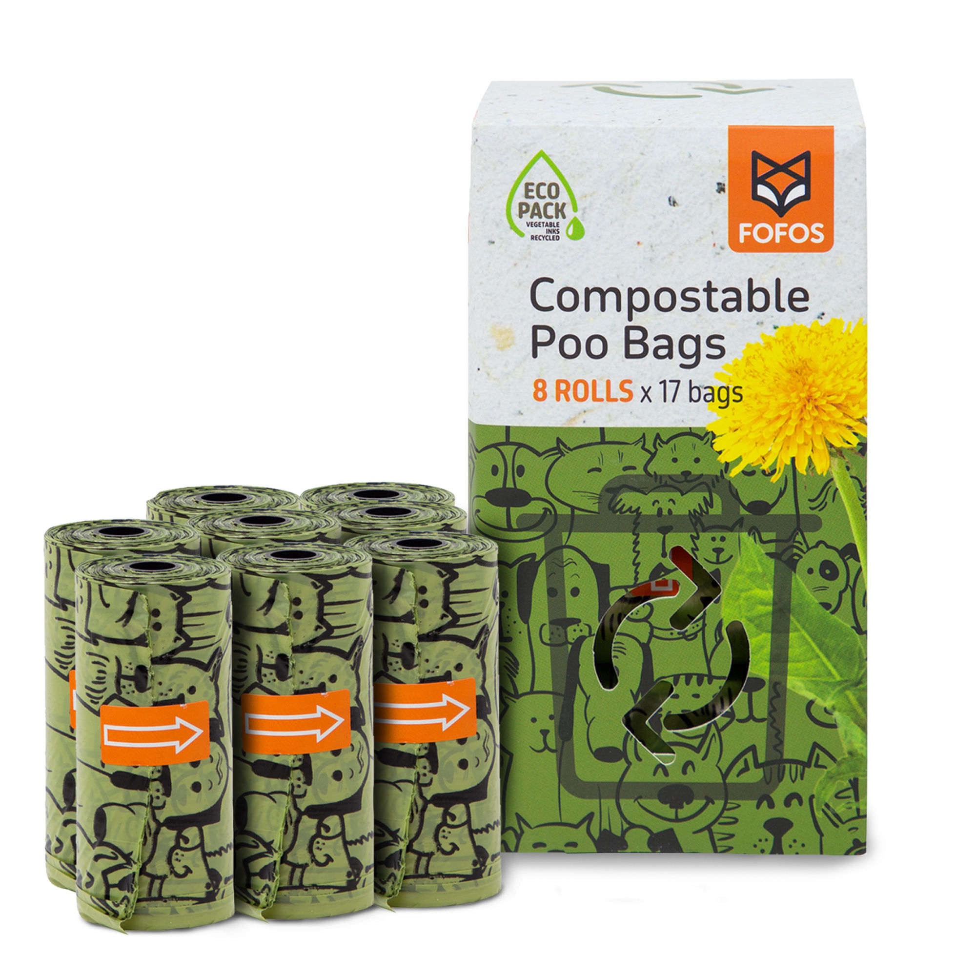 FOFOS Poop Bag Refills 17 bags*8 rolls = 136 Bags