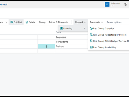 Projects and Resources in Business Central