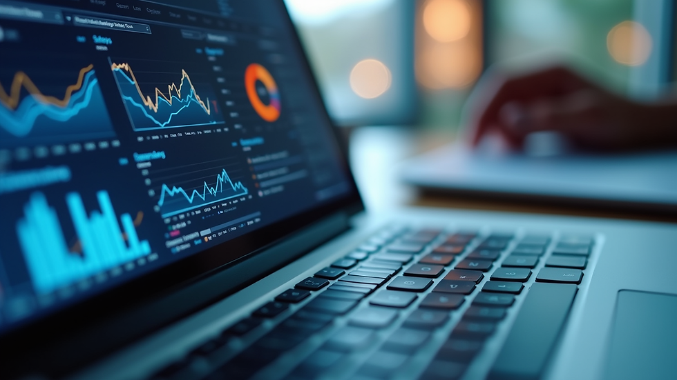Close-up view of a laptop screen showing data analytics dashboard