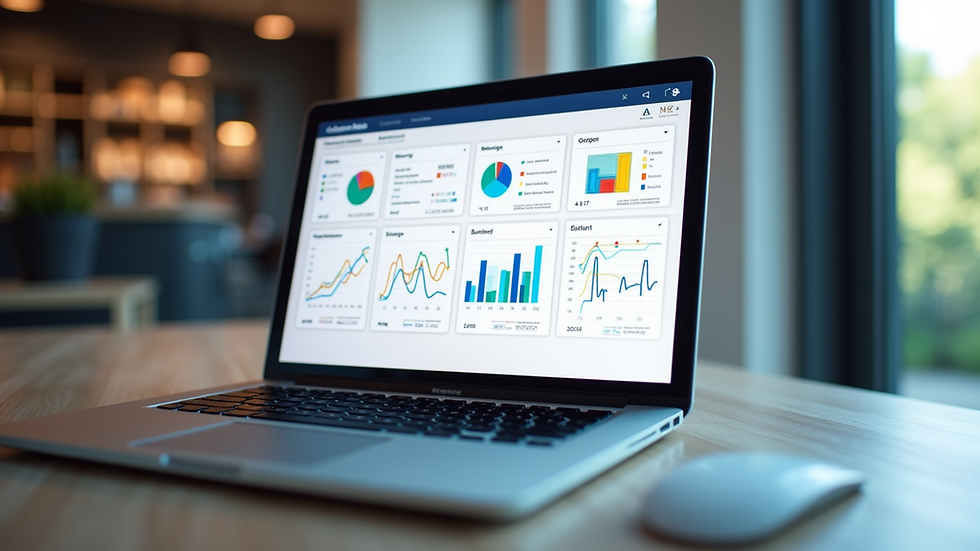 Eye-level view of a laptop screen showing a digital marketing dashboard
