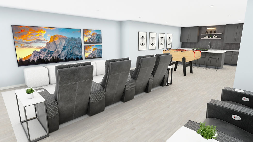 unfinished basement design - final 3d rendering