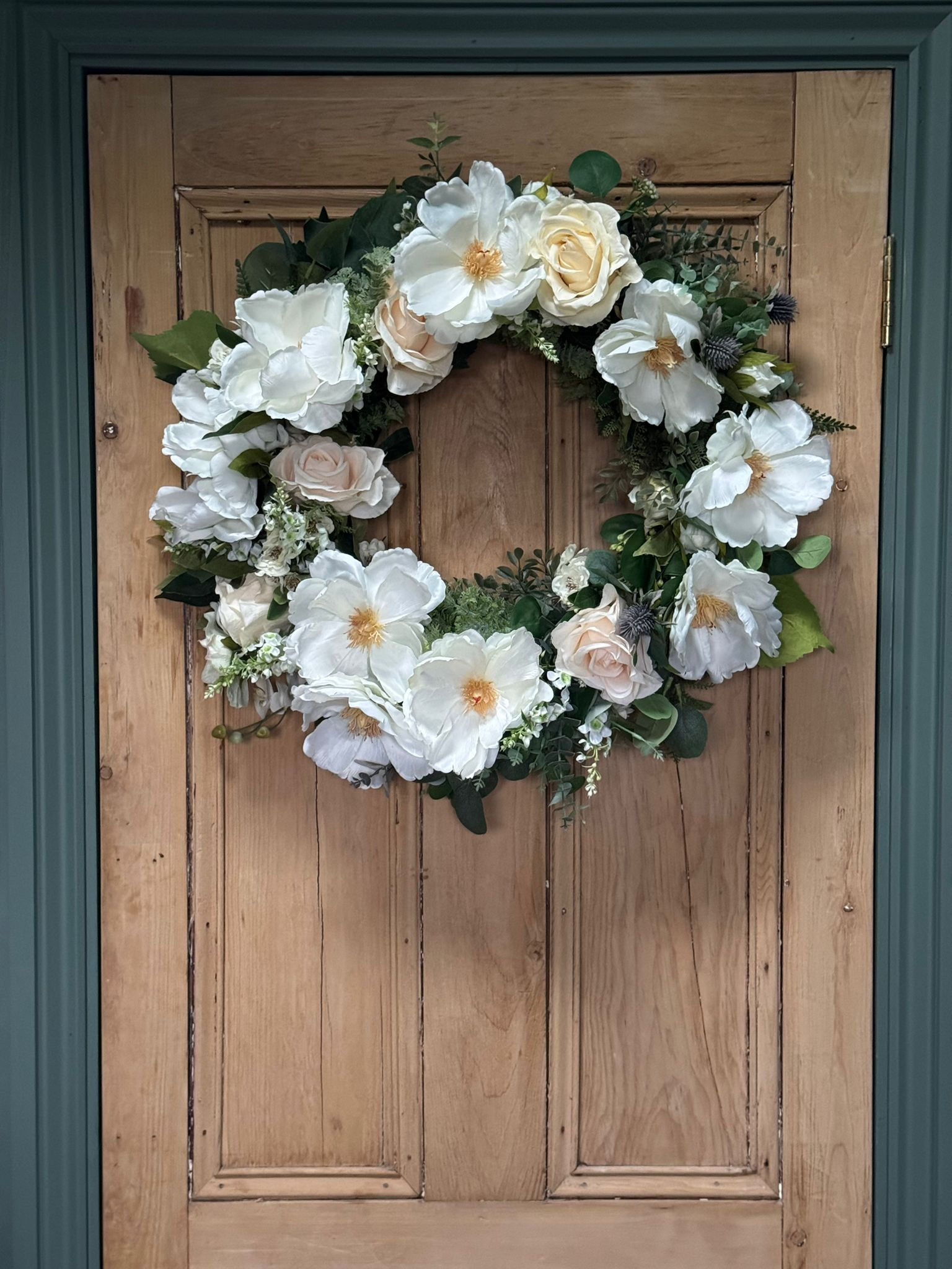 Large Artificial White & Green Wreath