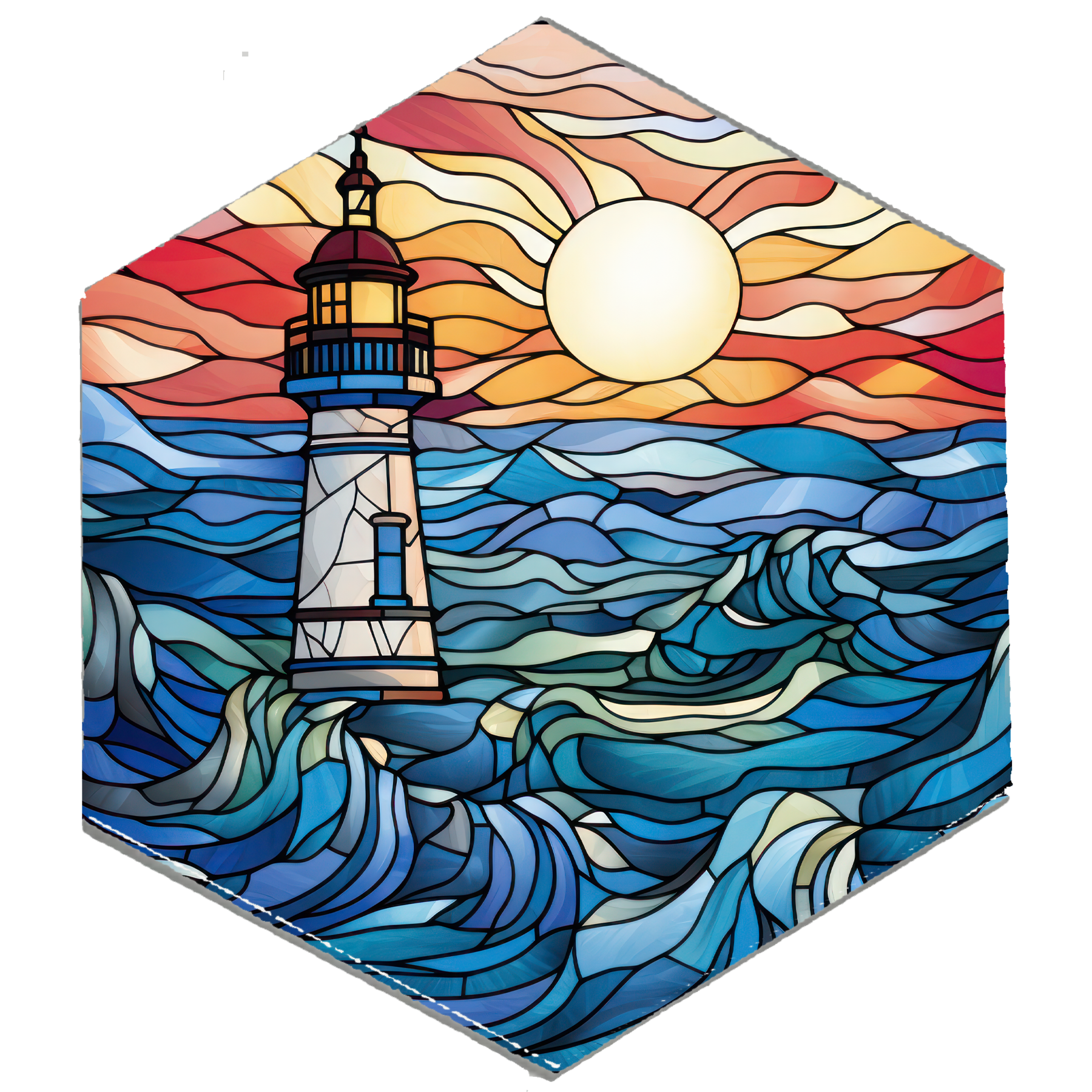 Glass Ornament design Lighthouse by the sea Hexagon