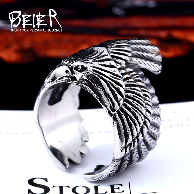 Thumbnail: Beier 2022 New 316L Stainless Steel High Quality Flying Eagle Birds Men Ring Dom