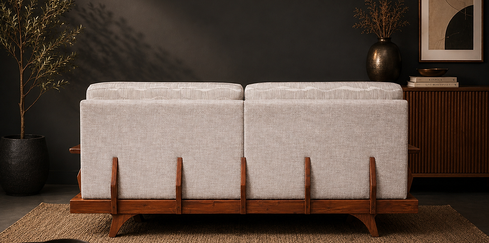 Back side of bezo solid teak wood three seater sofa